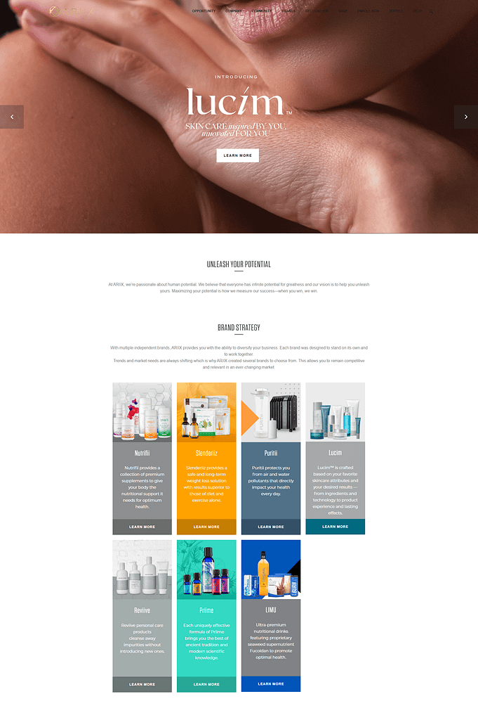 screen shot of the ariix website